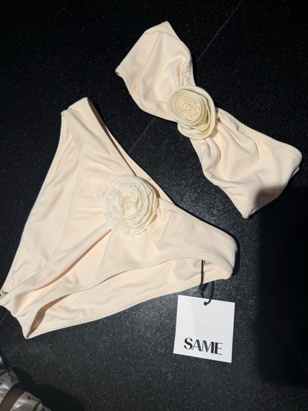 SAME Women’s Cream Bandeau Bikini Set with Floral Detail